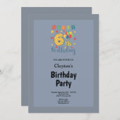Gerahmte 6. Geburtstagsparty - Einladung blau/grau (Vorne/Hinten)
