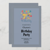 Gerahmte 7. Geburtstagsparty Einladung blau/grau (Vorne/Hinten)