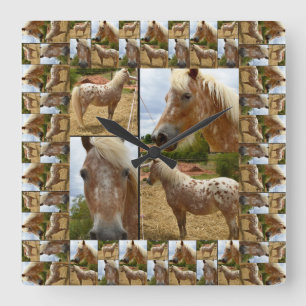 Gerahmte Appaloosa Pferde FotoCollage, Quadratische Wanduhr
