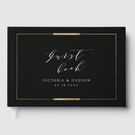 Gerahmte Elegance Black Simple Modern Wedding Gästebuch (Vorderseite)