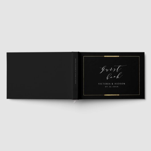 Gerahmte Elegance Black Simple Modern Wedding Gästebuch (Voll)