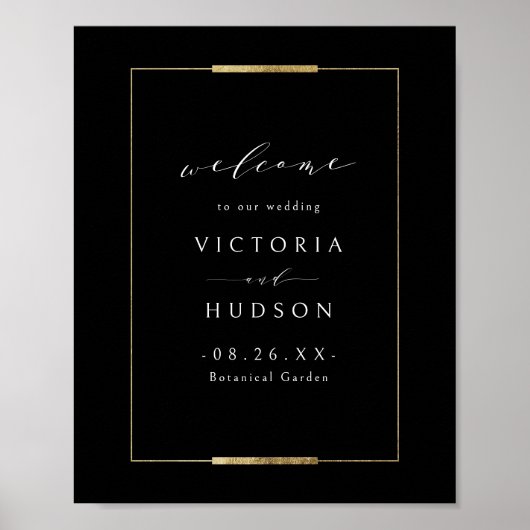 Gerahmte Elegance Black Simple Wedding Willkommen Poster (Vorne)
