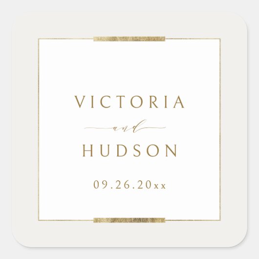 Gerahmte Eleganz Einfache Moderne Hochzeit Quadratischer Aufkleber (Vorderseite)