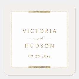 Gerahmte Eleganz Einfache Moderne Hochzeit Quadratischer Aufkleber