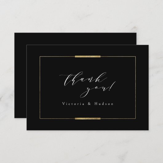 Gerahmte Eleganz Schwarz Moderne Hochzeit Dankeskarte (Vorne/Hinten)