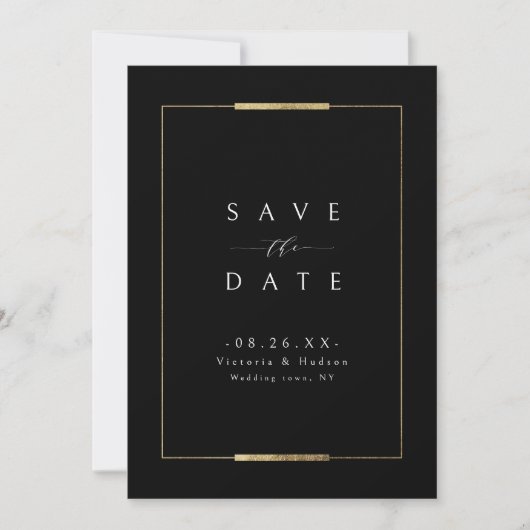 Gerahmte Eleganz Schwarz Moderne Hochzeit Save The Date (Vorderseite)