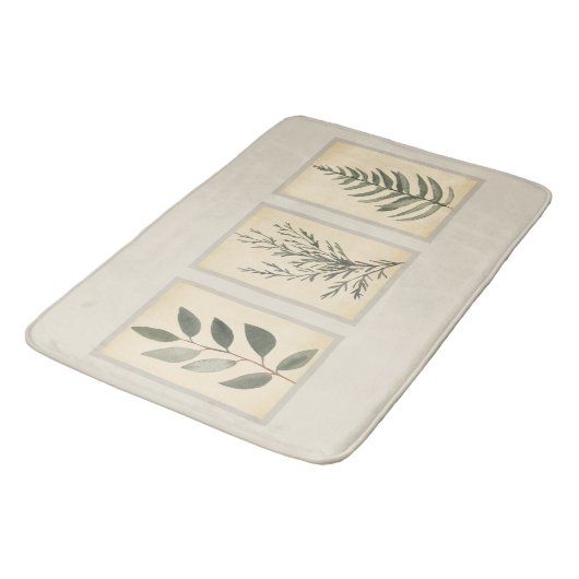 Gerahmte Foliage Neutral Beige Bath Mat Badematte (Schrägansicht)