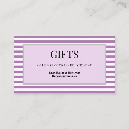 Gerahmte Geschenkkarte mit lila/weiß Streifen Begleitkarte (Vorderseite)
