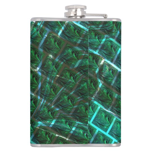 "gerahmte graue Augen", Kratzer und blaues Gras Flachmann (Rückseite)