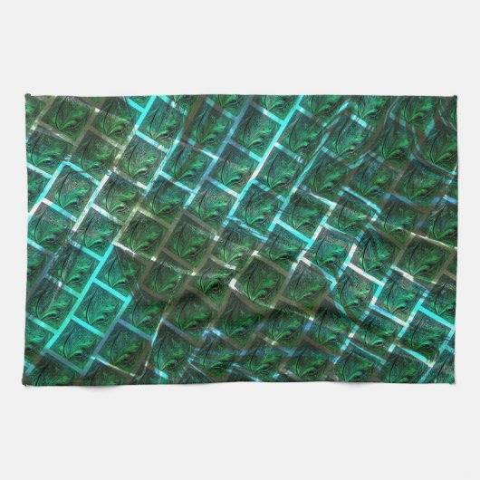 "gerahmte graue Augen", Kratzer und blaues Gras Geschirrtuch (Horizontal)