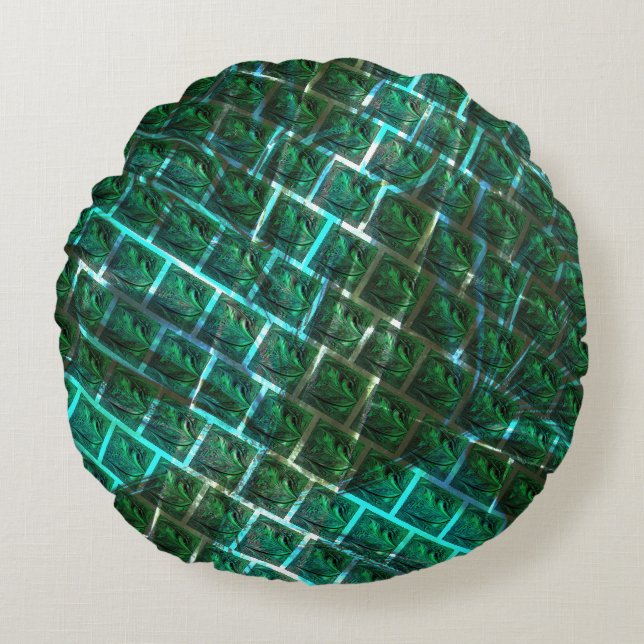 "gerahmte graue Augen", Kratzer und blaues Gras Rundes Kissen (Vorderseite)