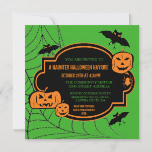 Gerahmte grüne/orange Kürbisse - Halloween-Einladu Einladung