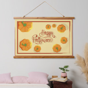 Gerahmte Grußkarte Happy Halloween Typografie Wandteppich Mit Holzrahmen