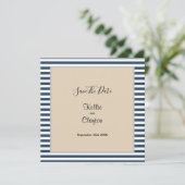 Gerahmte Hochzeit mit klassischen blauen Streifen Save The Date (Stehend Vorderseite)