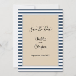 Gerahmte Hochzeit mit klassischen blauen Streifen Save The Date