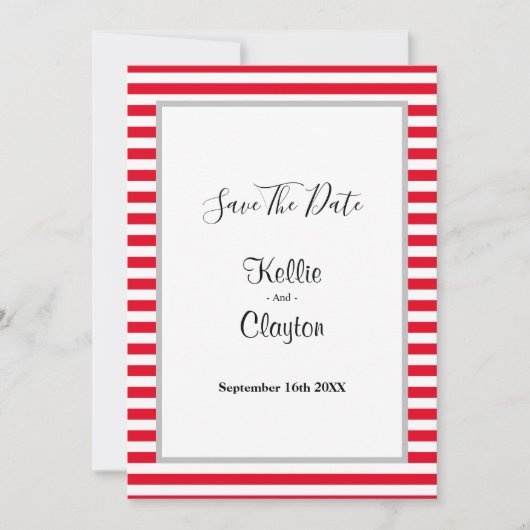 Gerahmte Hochzeit mit roten oder weißen Streifen s Save The Date (Vorderseite)