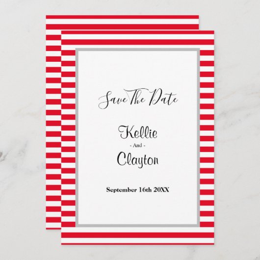 Gerahmte Hochzeit mit roten oder weißen Streifen s Save The Date (Vorne/Hinten)