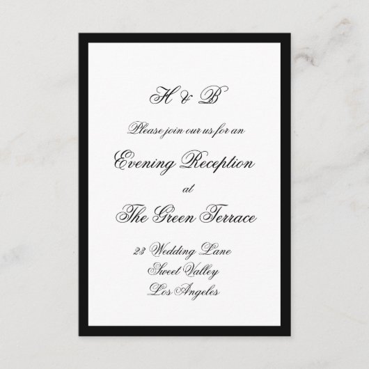 Gerahmte Hochzeit mit Script Black & White Begleitkarte (Vorderseite)