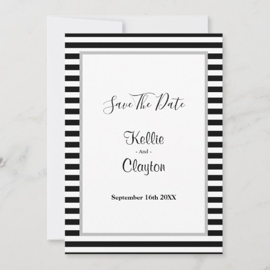 Gerahmte Hochzeiten mit schwarzen/weißen Streifen Save The Date (Vorderseite)