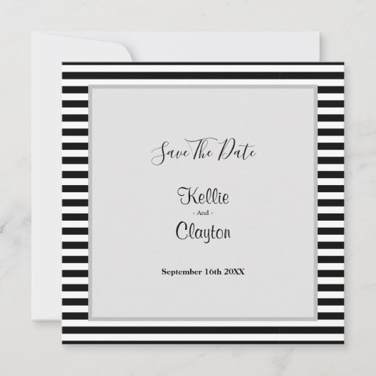 Gerahmte Hochzeiten mit schwarzen/weißen Streifen Save The Date (Vorderseite)