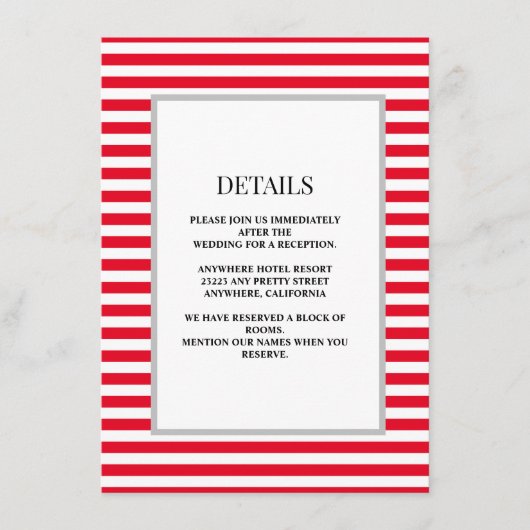 Gerahmte Hochzeitsdetails in Rot/Weiß Begleitkarte (Vorderseite)