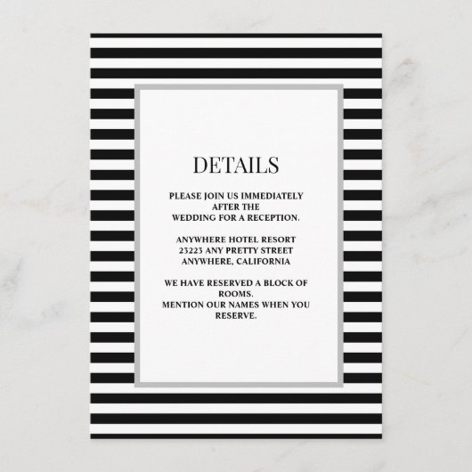 Gerahmte Hochzeitsdetails in Schwarz/Weiß Begleitkarte (Vorderseite)