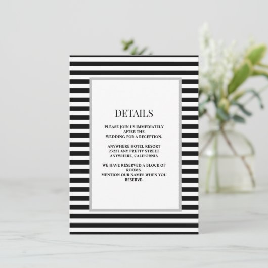 Gerahmte Hochzeitsdetails in Schwarz/Weiß Begleitkarte (Stehend Vorderseite)