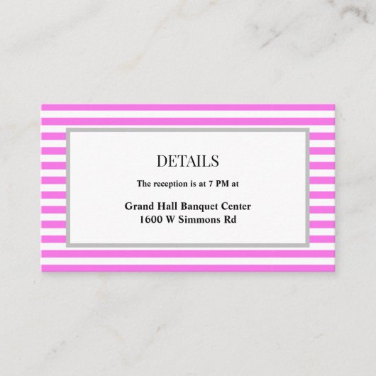 Gerahmte Hochzeitsdetails - Rosa/weiße Streifen Begleitkarte (Vorderseite)