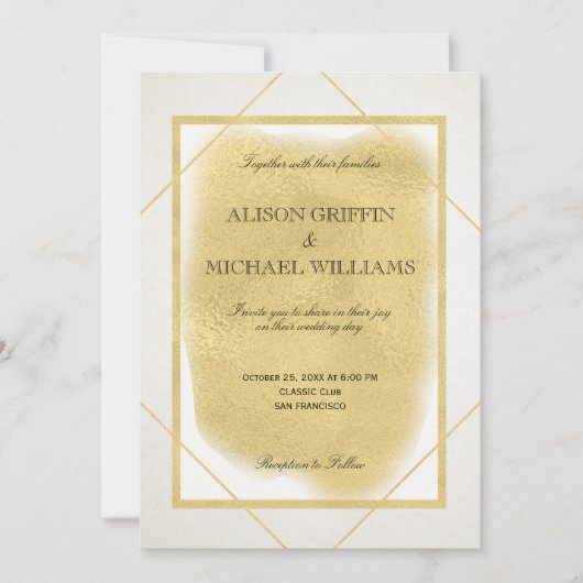 Gerahmte Hochzeitsfeier mit weißem Elfenbeingold Einladung (Vorderseite)