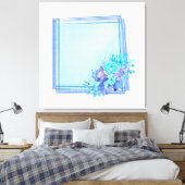 Gerahmte Karo mit hellblauem Hintergrund und Blume Leinwanddruck (Insitu (Schlafzimmer))