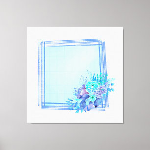Gerahmte Karo mit hellblauem Hintergrund und Blume Leinwanddruck