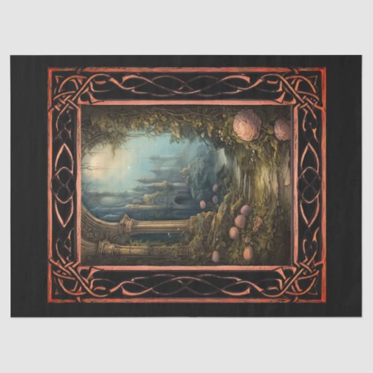 Gerahmte Landschaftliche gotische Florals Dekoupag Seidenpapier (Vorderseite)