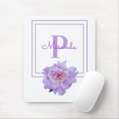 Gerahmte Lila Monogram Pink Peony Blume Mousepad (Mit Mouse)
