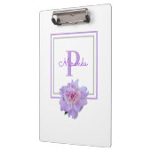 Gerahmte Monogram Pink Peony Blume Lila Klemmbrett (Links)