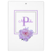 Gerahmte Monogram Pink Peony Blume Lila Klemmbrett (Rückseite)