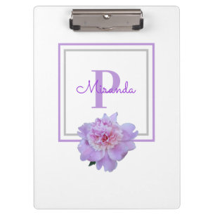Gerahmte Monogram Pink Peony Blume Lila Klemmbrett