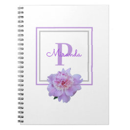 Gerahmte Monogram Pink Peony Blume Lila Notizblock