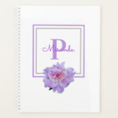 Gerahmte Monogram Pink Peony Blume Lila Planer (Vorderseite)