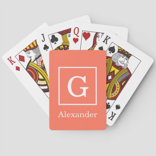 Gerahmte Monogramm Coral White Spielkarten (Rückseite)