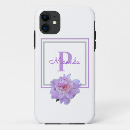 Gerahmte Monogramm Pink Peony Blume Lila Theme Pil Case-Mate iPhone Hülle