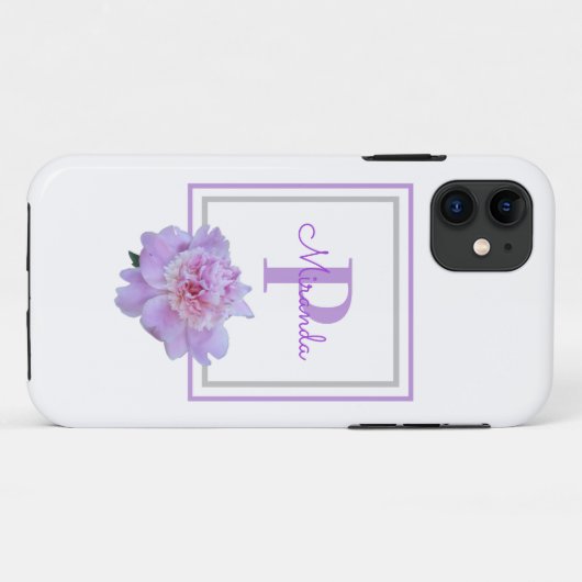 Gerahmte Monogramm Pink Peony Blume Lila Theme Pil Case-Mate iPhone Hülle (Rückseite (Horizontal))