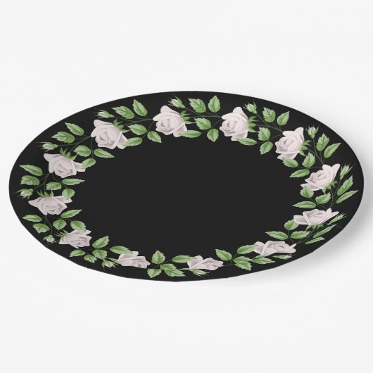 Gerahmte Papierplatte aus Weißrosen Pappteller (Schrägansicht)