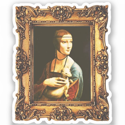 Gerahmte Renaissance Kunst: Dame mit Ermine Da Vin Aufkleber (Vorderseite)