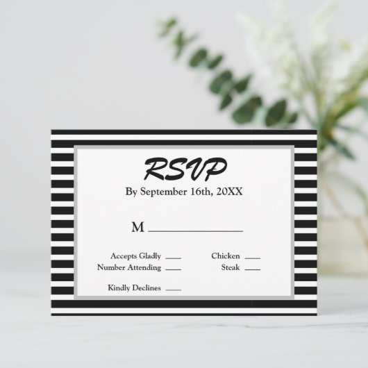 Gerahmte RSVP-Karte für Hochzeiten, schwarz/weiß S RSVP Karte (Stehend Vorderseite)