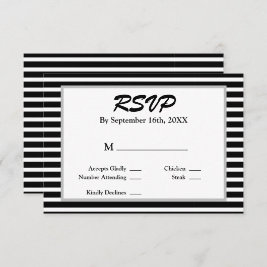 Gerahmte RSVP-Karte für Hochzeiten, schwarz/weiß S RSVP Karte (Vorne/Hinten)
