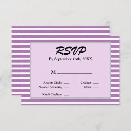 Gerahmte RSVP-Karte für lila/weiße Streifen RSVP Karte (Vorne/Hinten)
