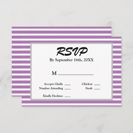 Gerahmte RSVP-Karte für lila/weiße Streifen RSVP Karte (Vorne/Hinten)
