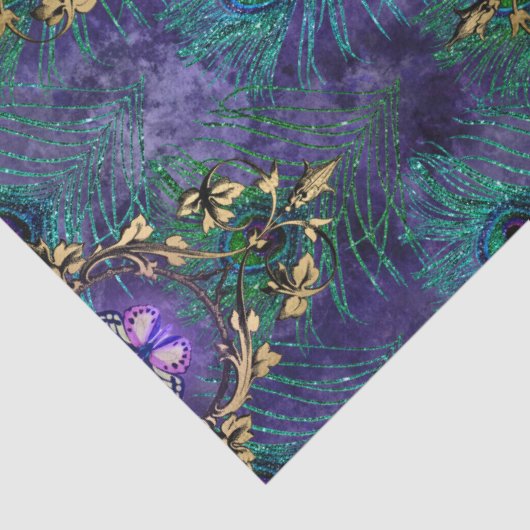 Gerahmte Schmetterlinge und Pfauenfedern-Dekoupage Seidenpapier (Detail)