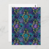 Gerahmte Schmetterlinge und Pfauenfedern Postkarte (Vorne/Hinten)