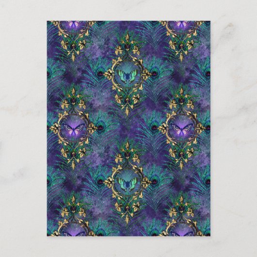 Gerahmte Schmetterlinge und Pfauenfedern Postkarte (Vorderseite)
